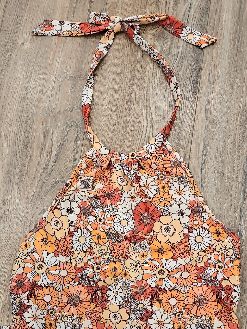 SHEIN Orange Cream Red Floral Halter Tank Top